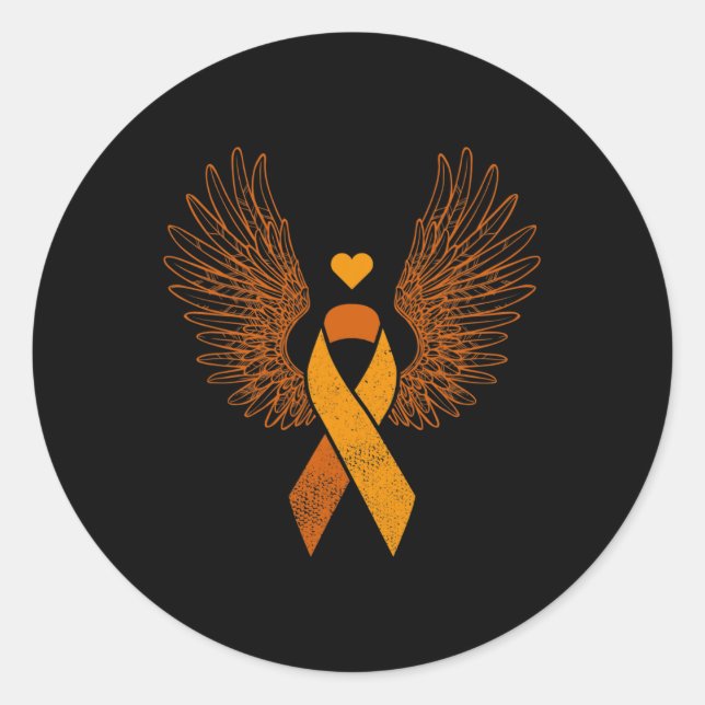 Winged orange ribbon leukaemia blood cancer awaren classic round sticker (Front)