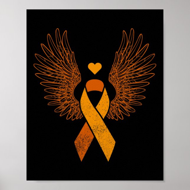 Winged orange ribbon leukaemia blood cancer awaren poster (Front)