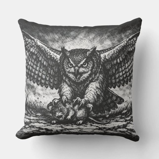 Winged Owl Sentinel by BurnsInHell Cushion (Front)