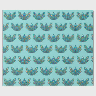 Winged Peacock Feather Fan Gold Eyes Wrapping Paper