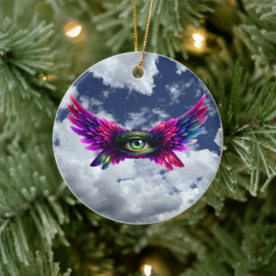 Winged Protection Eye – Round Intention Keychain Ceramic Ornament