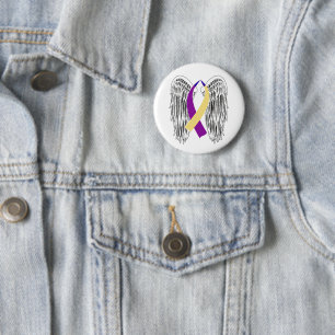 Winged Ribbon Bladder Cancer 6 Cm Round Badge