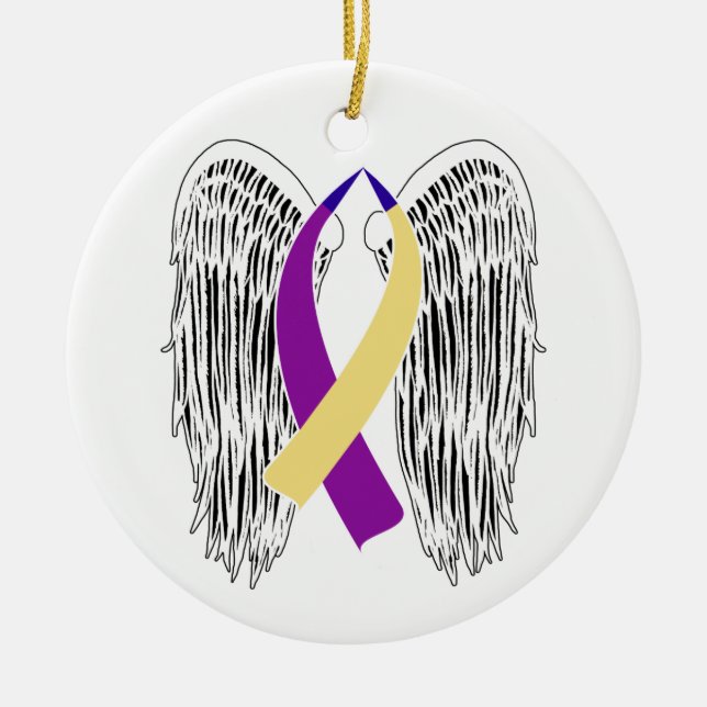 Winged Ribbon Bladder Cancer Ceramic Ornament (Front)