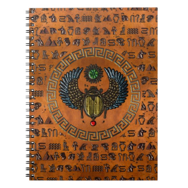 Winged Scarab /W Gems & Egyptian Hieroglyphics Notebook (Front)