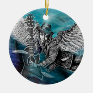 Winged Six String Ceramic Ornament