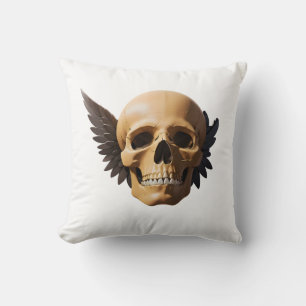 Winged Skull Symbolizing Mortality and Freedom Cushion