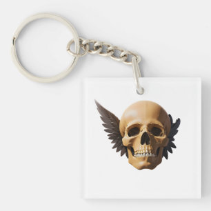 Winged Skull Symbolizing Mortality and Freedom Key Ring