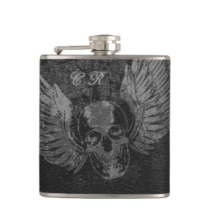 Winged Skull Vinyl Wrapped Flask, 6 oz. Hip Flask