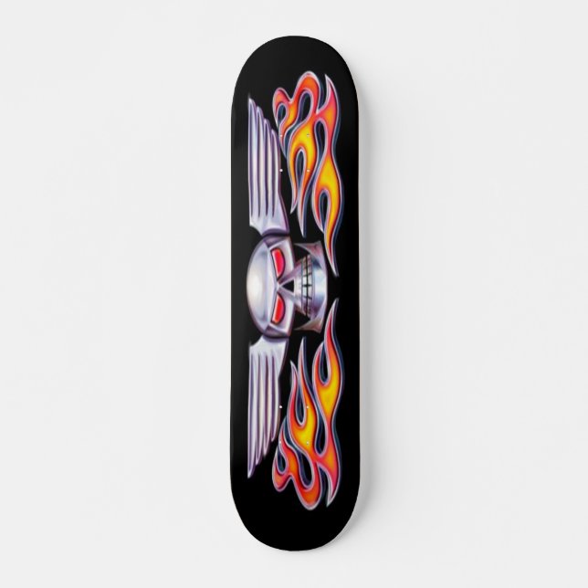 Winged Skull with Flames Skateboard (Front)