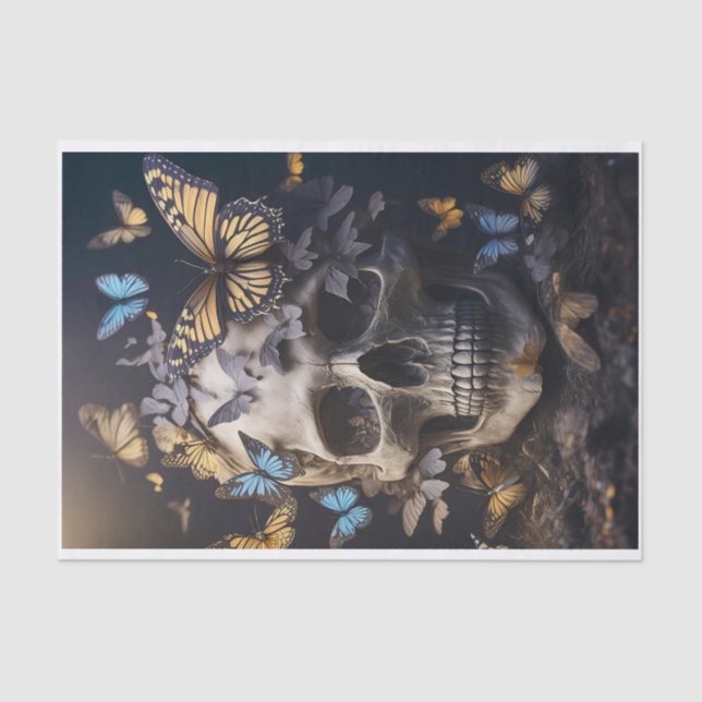 Winged Souls, Butterflies & Gothic Skull Tissue Paper (Front)