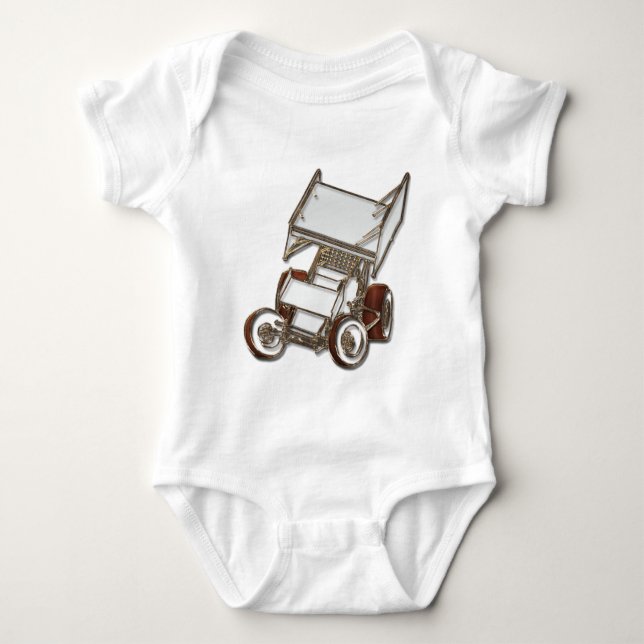 Winged Sprint Car White Coloured Baby Bodysuit (Front)