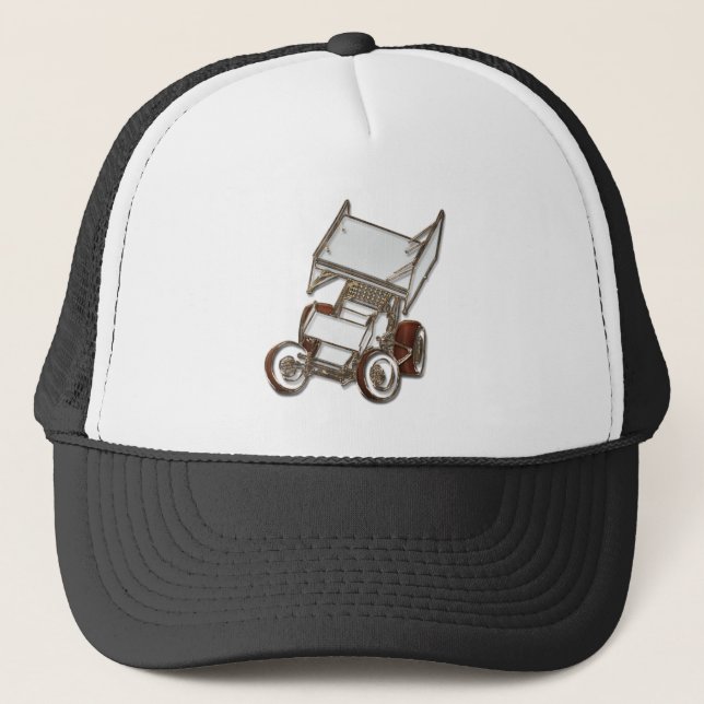 Winged Sprint Car White Coloured Trucker Hat (Front)