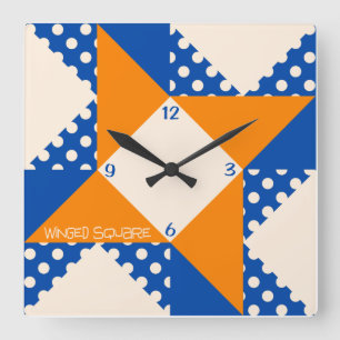 Winged Square- Blue & Orange Square Wall Clock