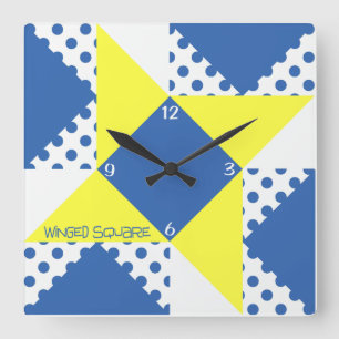 Winged Square- Blue & Yellow Square Wall Clock