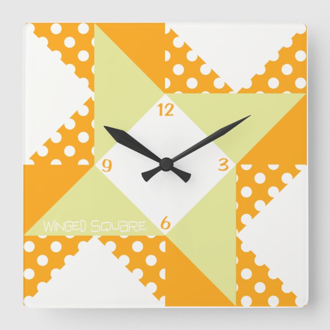Winged Square- Orange Square Wall Clock (Front)