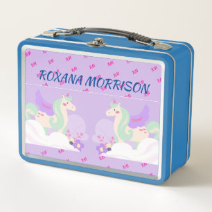 WINGED UNICORN BLUE PASTEL COLORS Metal Lunchbox