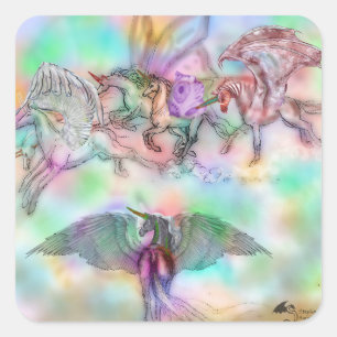 Winged Unicorn Pegasus Pegacorn Horse Rainbow Herd Square Sticker