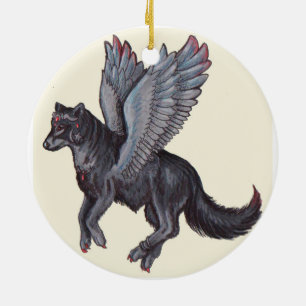 Winged Wolf Ceramic Tree Decoration