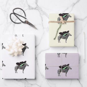 Winged Zebra 1 Wrapping Paper Flat Sheet Set of 3