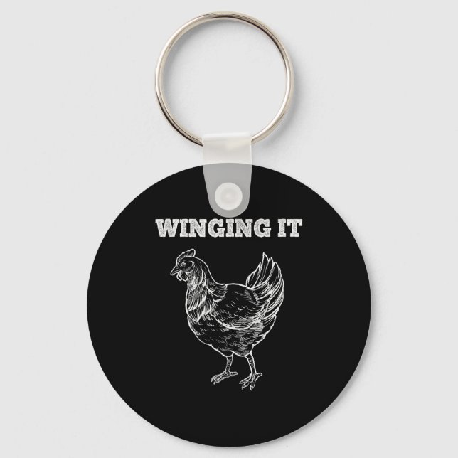 Winging It Funny Chicken Wings Lovers Quote  Key Ring (Front)