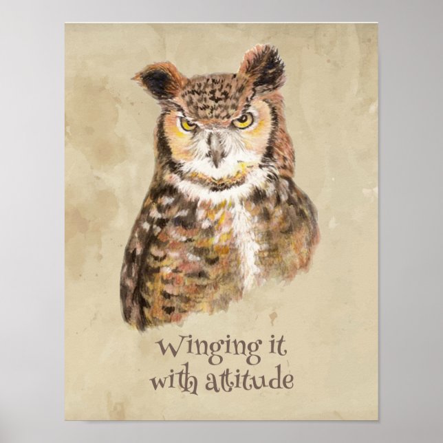 Winging it with attitude Owl Sassy Attitude Print  (Front)