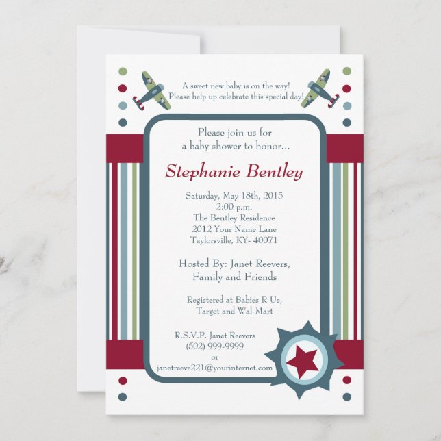 Wings 5x7 Aeroplane Aviation Invitation (Front)