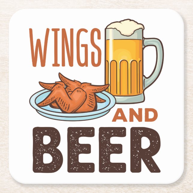 Wings and Beer Chicken Wings Drinking Square Paper Coaster (Front)