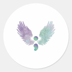 Wings And Semicolon Suicide Prevention Awareness T Classic Round Sticker