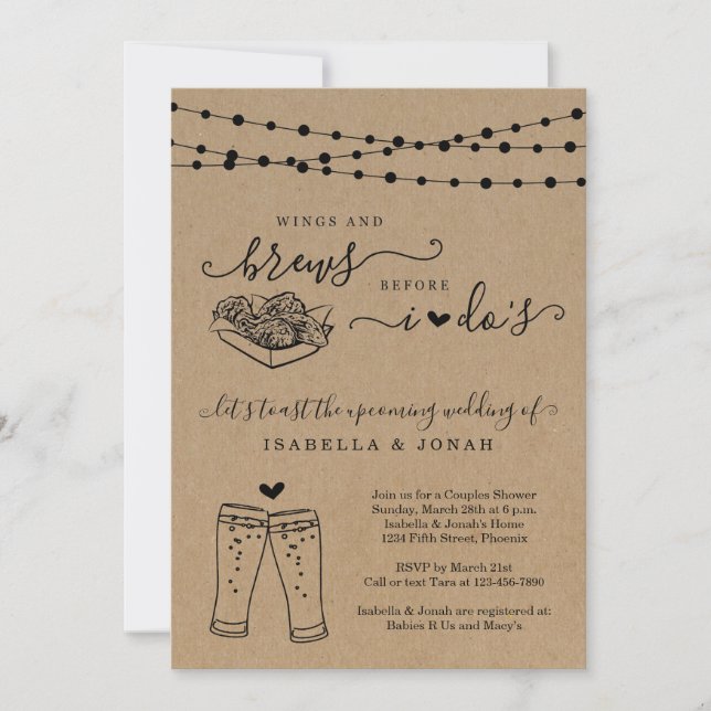Wings & Brews Before I Do's Couples' Bridal Shower Invitation (Front)