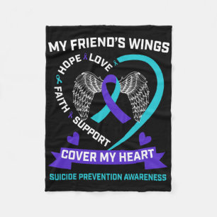 Wings Heart Teal Purple Friend Suicide Awareness P Fleece Blanket