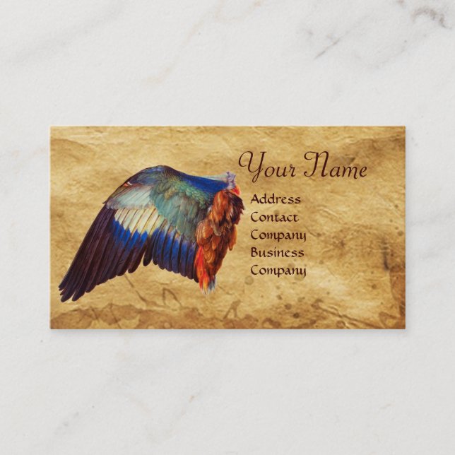 WINGS OF A ROLLER ON ANTIQUE PARCHMENT Monogram Business Card (Front)