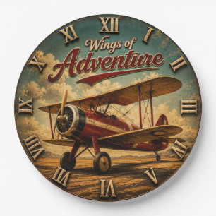 Wings of Adventure Vintage Biplane Retro Airplane  Paper Plate