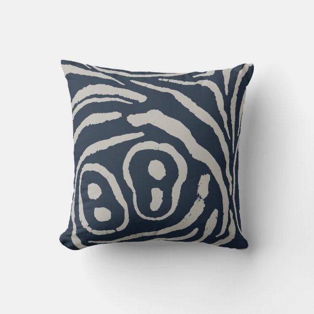Wings of Echo Ink Blue Driftwood Grey Cushion (Front)