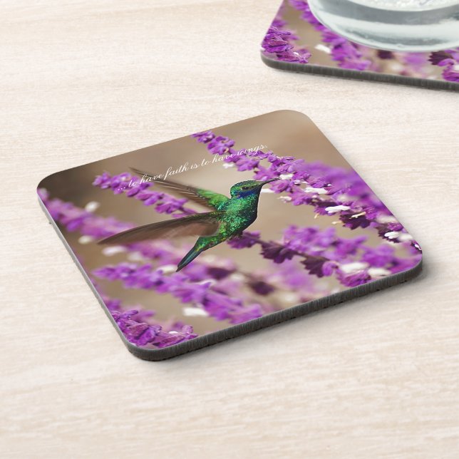 Wings of Faith Sparkling Violet-ears Hummingbird Coaster (Left Side)