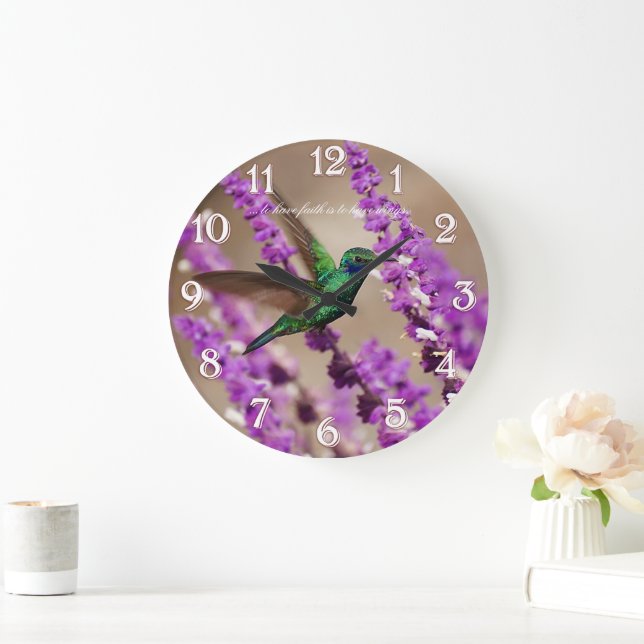 Wings of Faith Sparkling Violet-ears Hummingbird Large Clock (Home)