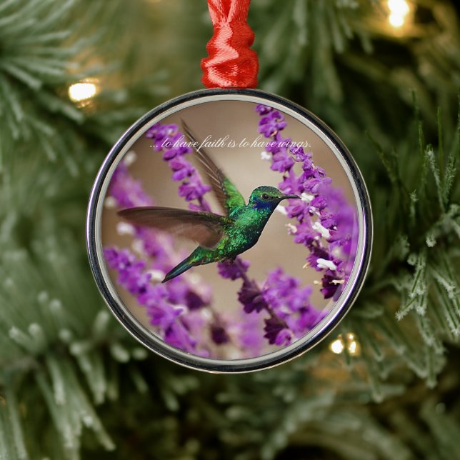 Wings of Faith Sparkling Violet-ears Hummingbird Metal Ornament (Tree)