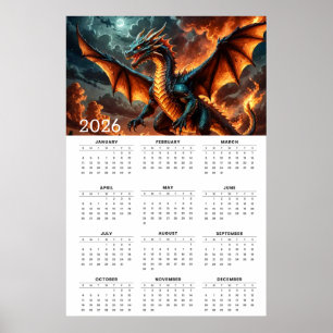 Wings of Flame: 2026 Mythical Dragon Calendar Poster