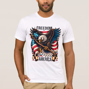 Wings of Freedom - American Bald Eagle and Flag T-Shirt