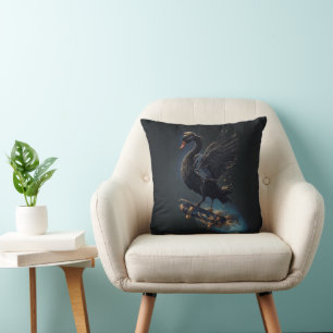 Wings of freedom the black swan on the skateboard. cushion