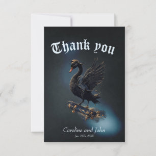 Wings of freedom the black swan on the skateboard. thank you card