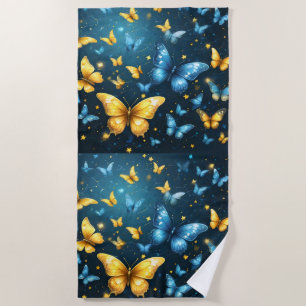 Wings of Joy: Blue and Yellow Flying Butterflies, Beach Towel