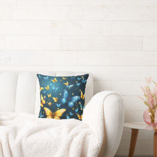 Wings of Joy: Blue and Yellow Flying Butterflies, Cushion
