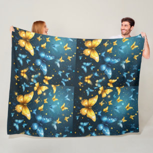 Wings of Joy: Blue and Yellow Flying Butterflies, Fleece Blanket