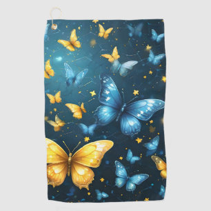 Wings of Joy: Blue and Yellow Flying Butterflies, Golf Towel