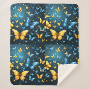 Wings of Joy: Blue and Yellow Flying Butterflies, Sherpa Blanket