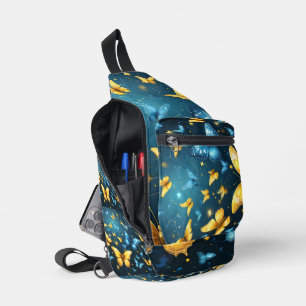 Wings of Joy: Blue and Yellow Flying Butterflies, Sling Bag