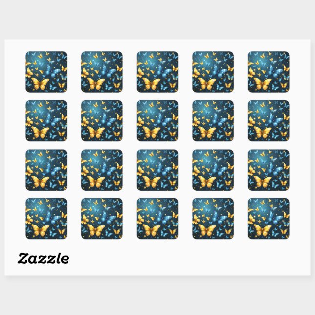 Wings of Joy: Blue and Yellow Flying Butterflies, Square Sticker (Sheet)
