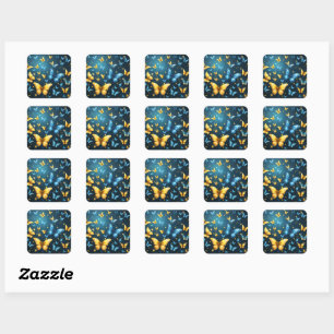 Wings of Joy: Blue and Yellow Flying Butterflies, Square Sticker