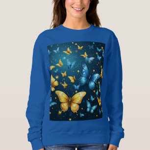 Wings of Joy: Blue and Yellow Flying Butterflies Sweatshirt