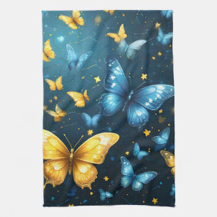 Wings of Joy: Blue and Yellow Flying Butterflies, Tea Towel